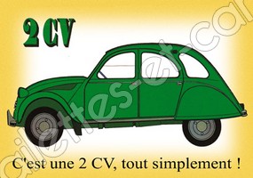 CARTE POSTALE 2CV VERTE VINTAGE